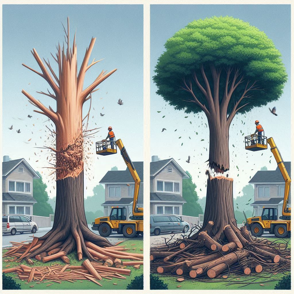 Importance of Professional Tree Removal for Safety Before and after images of a tree removal, showing the tree safely removed
